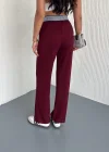 Bordo Alo Çizgili Ribana Pantolon