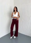 Bordo Alo Çizgili Ribana Pantolon
