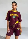 Bordo Brasil Oversize Unisex Şortlu Takım