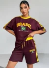 Bordo Brasil Oversize Unisex Şortlu Takım