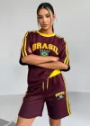 Bordo Brasil Oversize Unisex Şortlu Takım