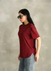 Bordo Oysho Yırtmaçlı Modal Oversize Tshirt