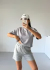 Gri Alo Yoga Modal Crop Şortlu Takım