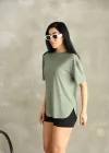 Haki Oysho Yırtmaçlı Modal Oversize Tshirt