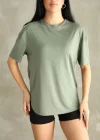 Haki Oysho Yırtmaçlı Modal Oversize Tshirt