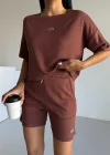 Kahve Alo Yoga Modal Crop Şortlu Takım