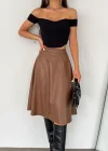 Kahve Deri Kloş Etek