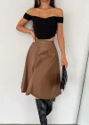 Kahve Deri Kloş Etek