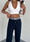 Lacivert Alo Çizgili Ribana Pantolon