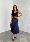 Lacivert Scuba Puf Uzun Etek