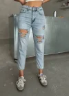 Mavi Yırtık Mom Jean Pantolon