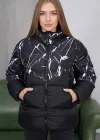 Mermer Desen NK Oversize Unisex Kapşonlu Şişme Mont