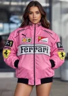 Pembe Ferrari İçi astarlı Unisex Bomber Ceket