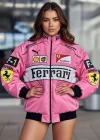 Pembe Ferrari İçi astarlı Unisex Bomber Ceket
