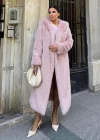 Pembe Kapşonlu Uzun İthal Kürk