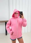Pembe Musk Üç İplik Oversize Kapşonlu Sweat
