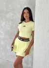 Sarı Alo Çizgili Ribana Şort Etekli Takım