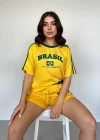 Sarı Brasil Oversize Unisex Şortlu Takım