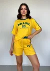 Sarı Brasil Oversize Unisex Şortlu Takım