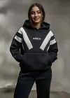Siyah Add Üç İplik Oversize Kapşonlu Sweat