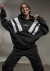 Siyah Add Üç İplik Oversize Kapşonlu Sweat