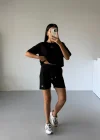 Siyah Alo Yoga Modal Crop Şortlu Takım