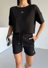 Siyah Alo Yoga Modal Crop Şortlu Takım