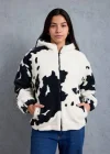 Siyah Benekli Oversize Unisex Kürk Ceket