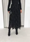 Siyah Flok Tüllü Astarlı Etek