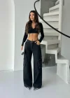Siyah Kargo Cep Oversize Kot Pantolon