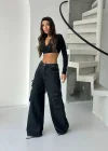 Siyah Kargo Cep Oversize Kot Pantolon