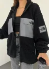 Siyah Nf Oversize Unisex Kıvırcık Kürklü Ceket