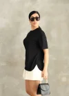 Siyah Oysho Yırtmaçlı Modal Oversize Tshirt