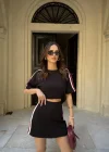 Siyah Şeritli Şort Etekli Modal Takım