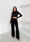Siyah Yandan Taşlı Bol Paça Pantolon