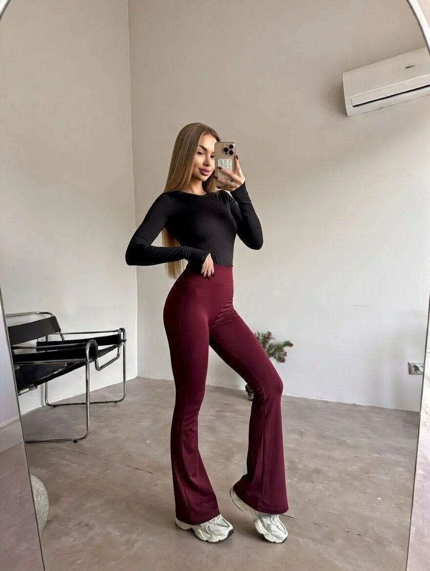 Bordo Alo Yoga Yüksel Bel İçi Şardonlu İspanyol Tayt