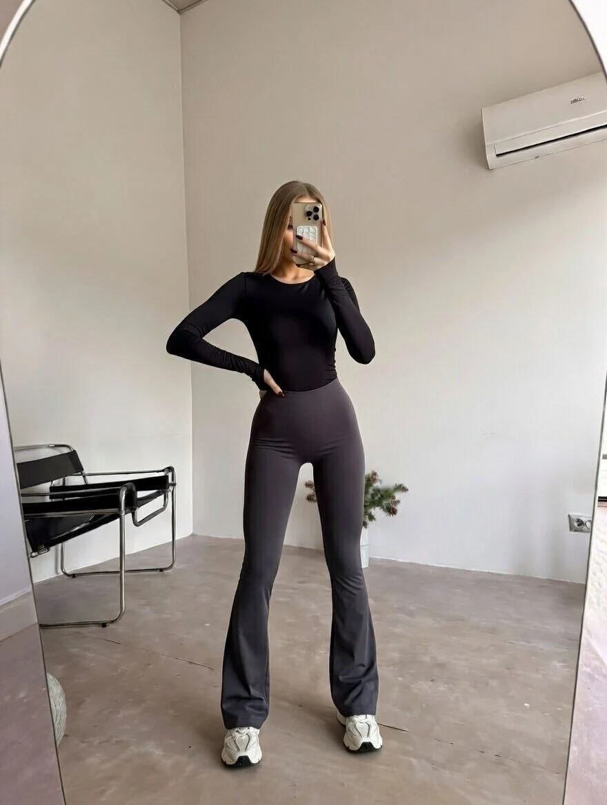 Antrasit Alo Yoga Yüksel Bel İçi Şardonlu İspanyol Tayt