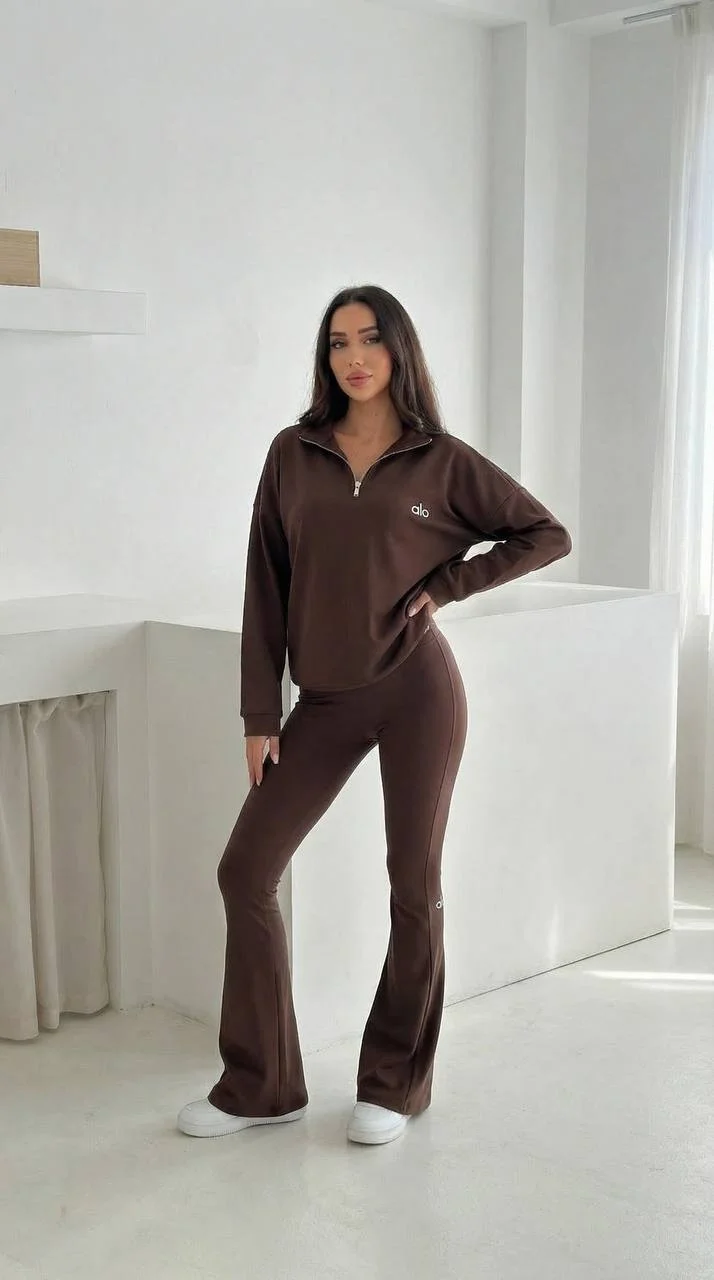 Kahve Power Likra Dalgıç İspanyol Taytlı Takım