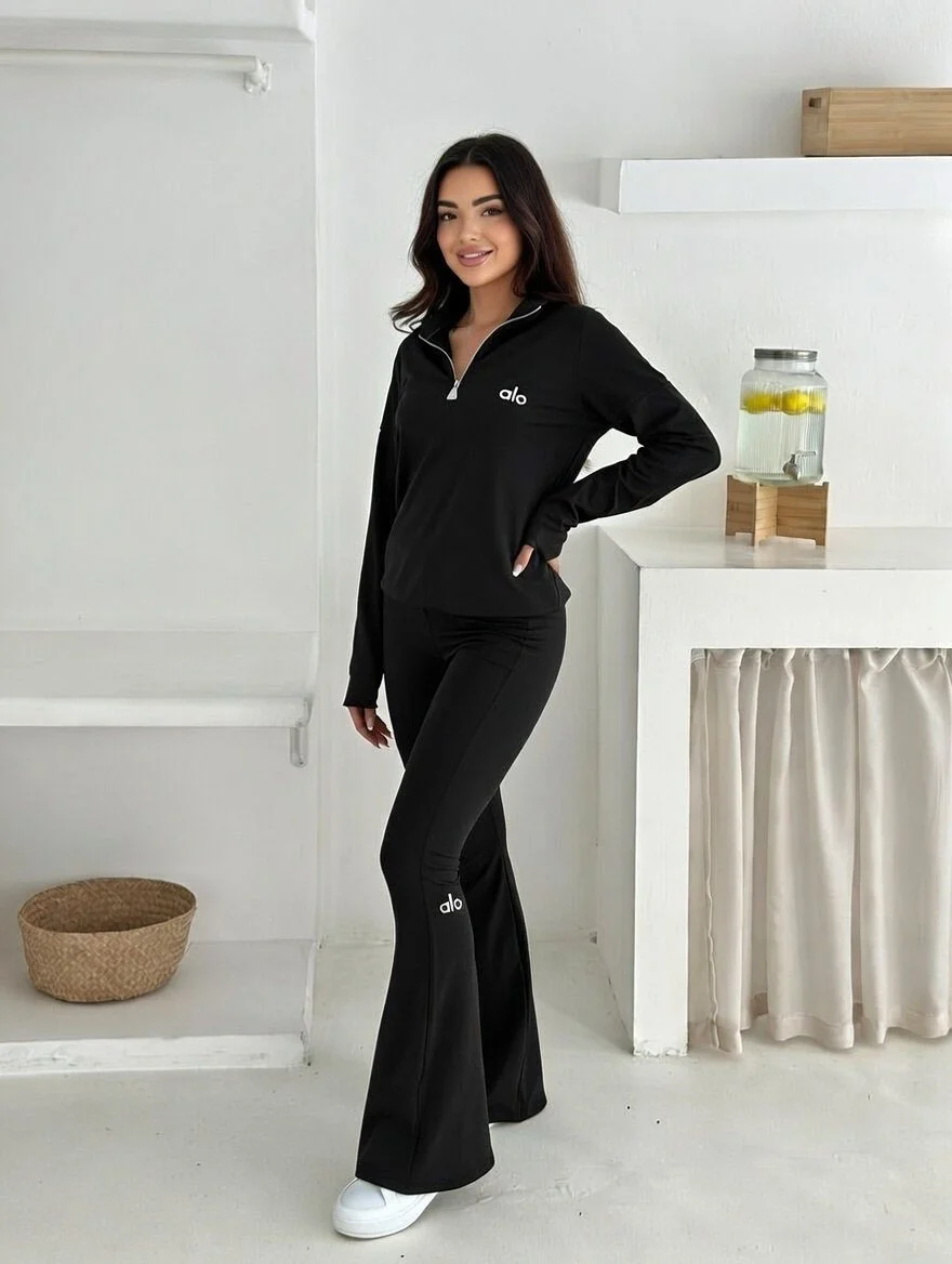 Siyah Power Likra Dalgıç İspanyol Taytlı Takım