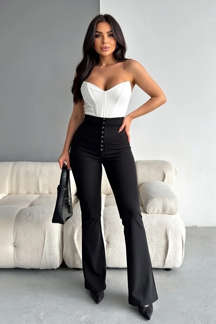 Siyah Agraflı İspanyol Paça Tayt