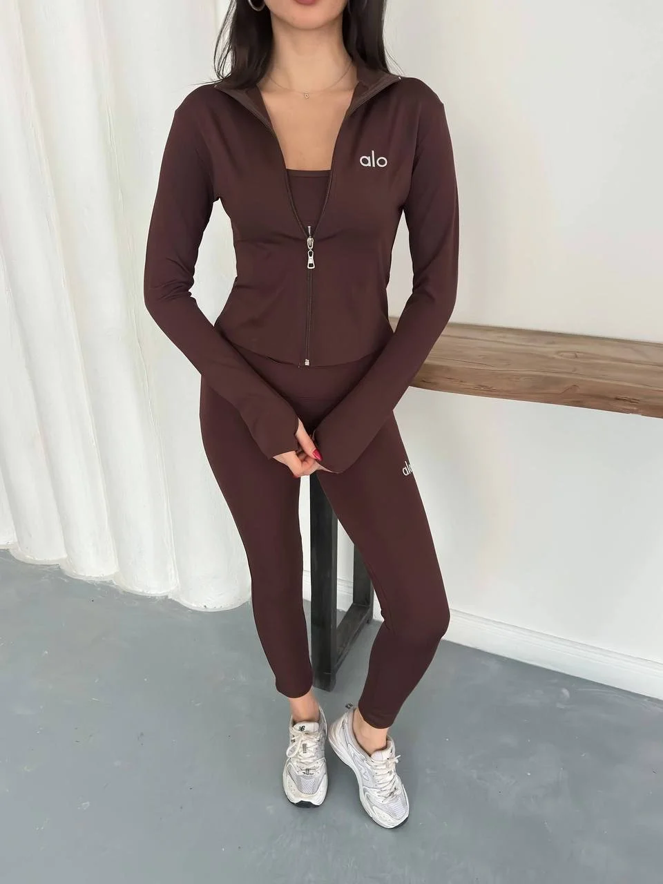 Kahve Alo Üçlü Dalgıç Taytlı Takım