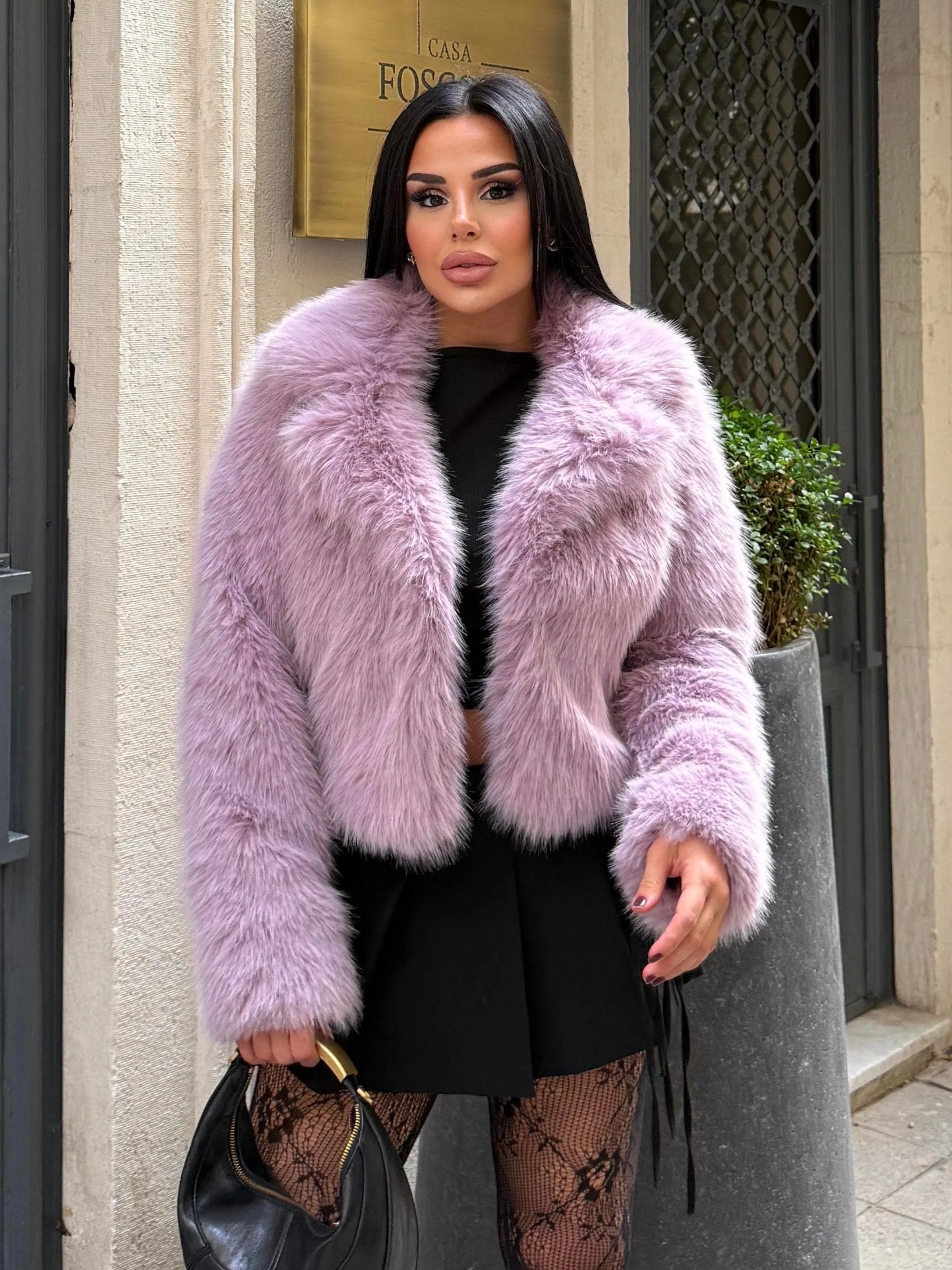 Lila Ceket Yaka Kısa İthal Kürk