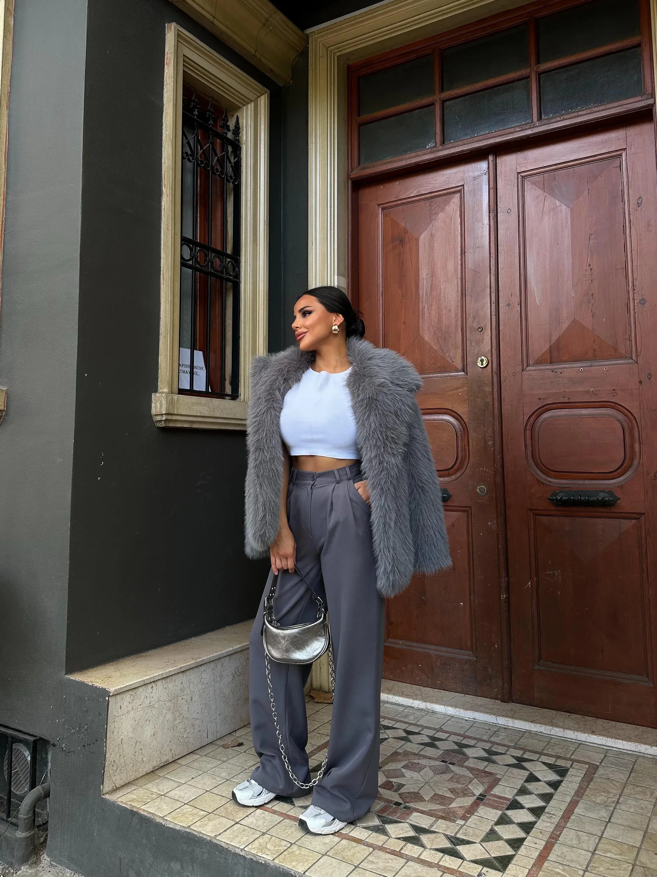 Antrasit Ceket Yaka İthal Kürk