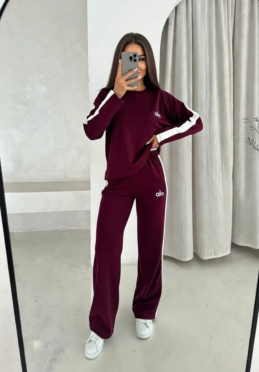 Bordo Alo Şeritli Modal İkili Takım