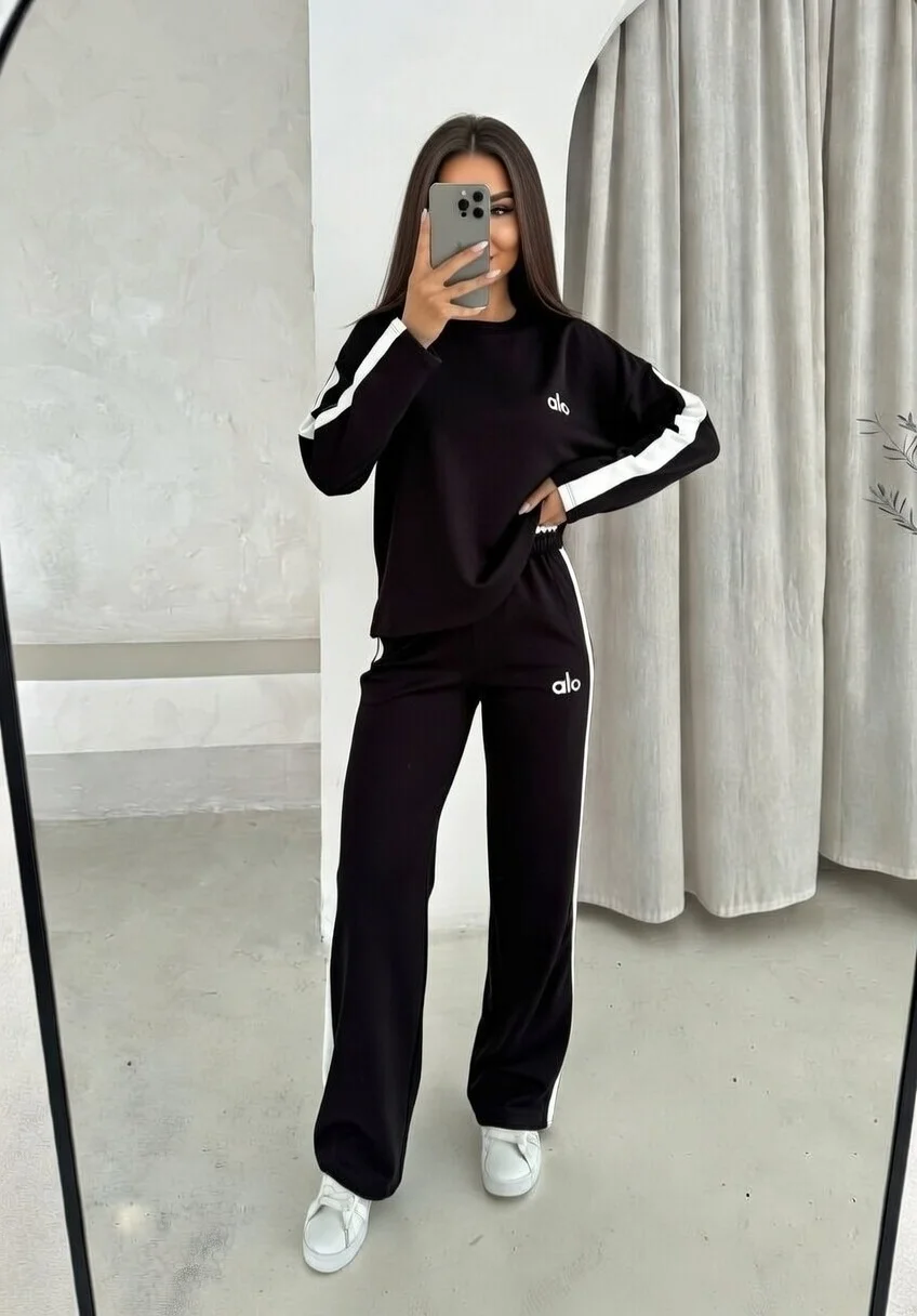 Siyah Alo Şeritli Modal İkili Takım