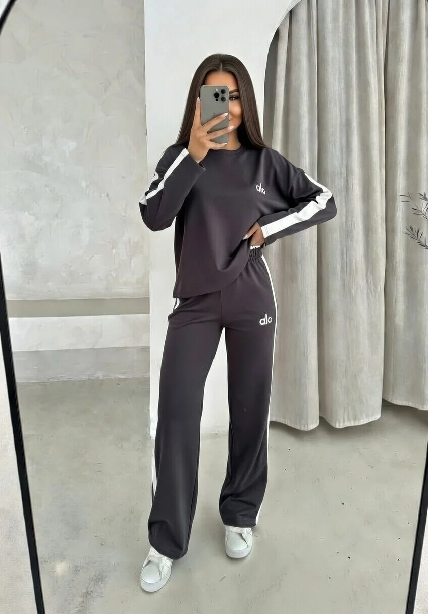 Antrasit Alo Şeritli Modal İkili Takım