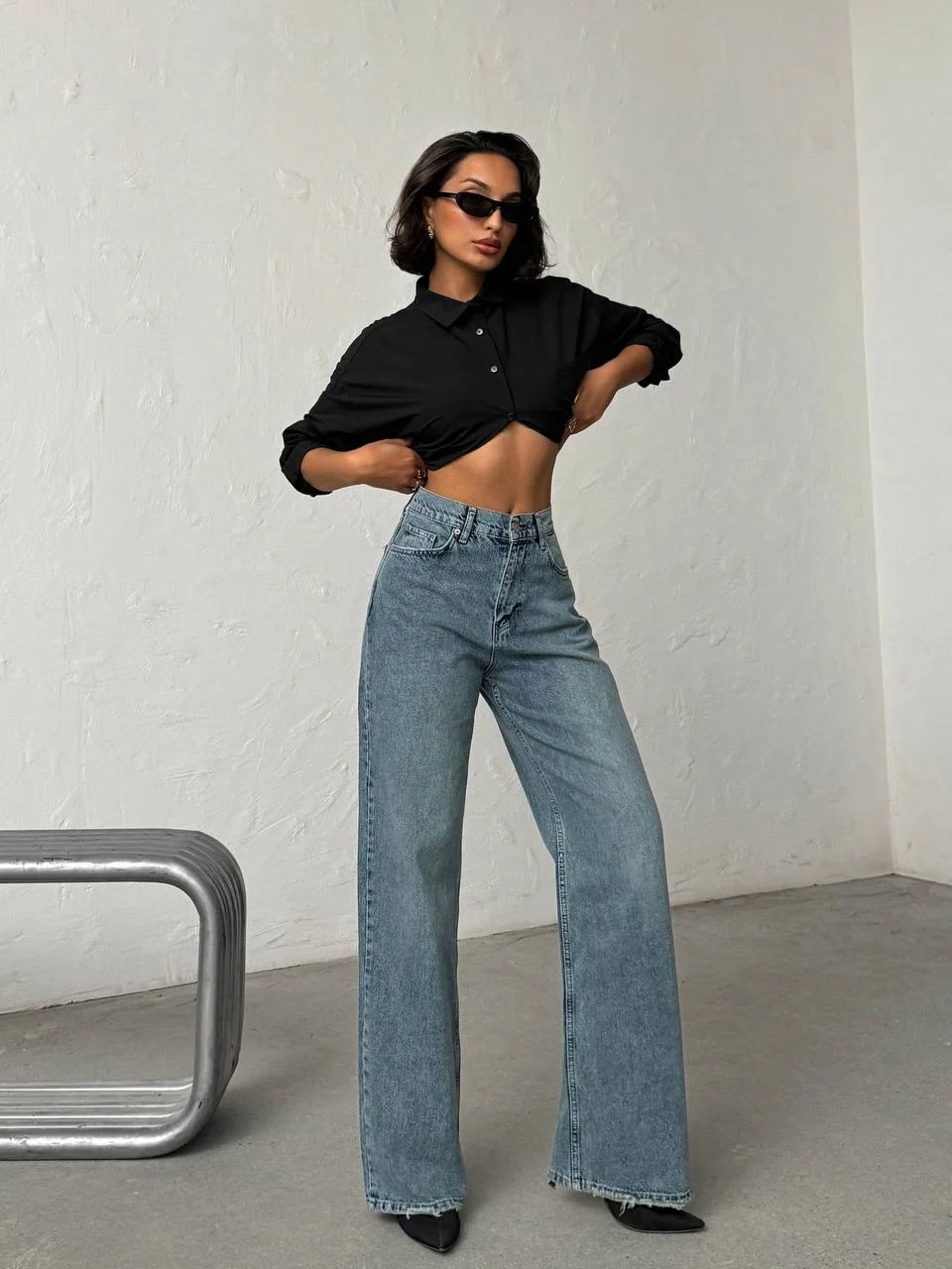 Mavi Wide Leg Yüksek Bel Jean Pantolon