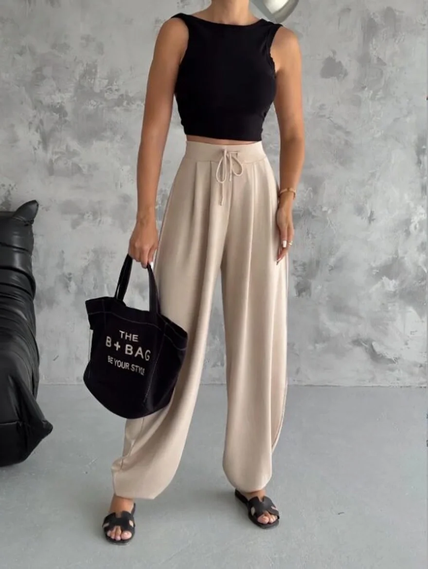 Krem Oysho Modal Kumaş Şalvar Pantolon