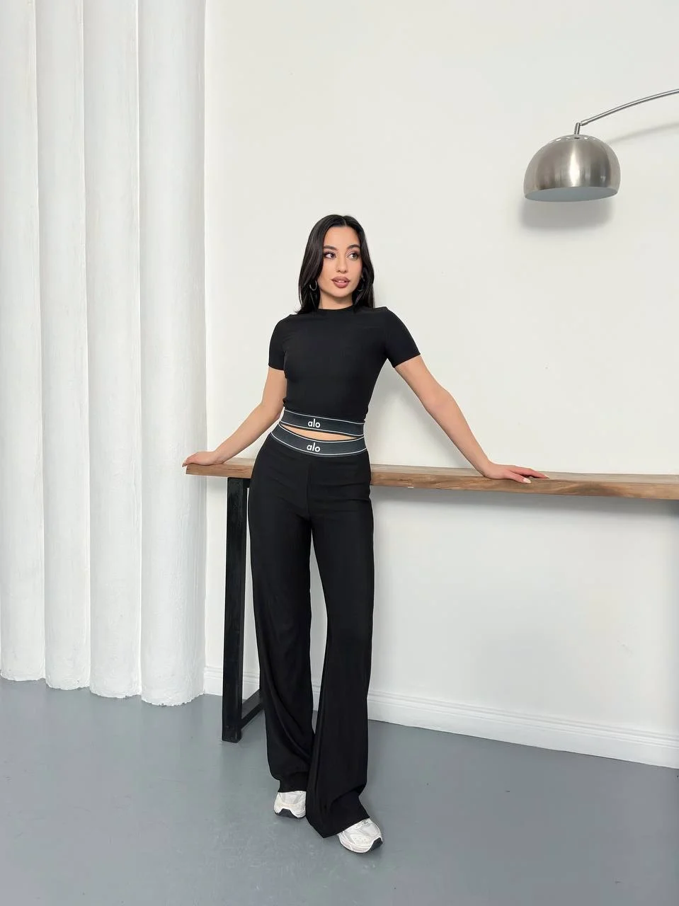 Siyah Alo Ribana Ottoman İkili Takım