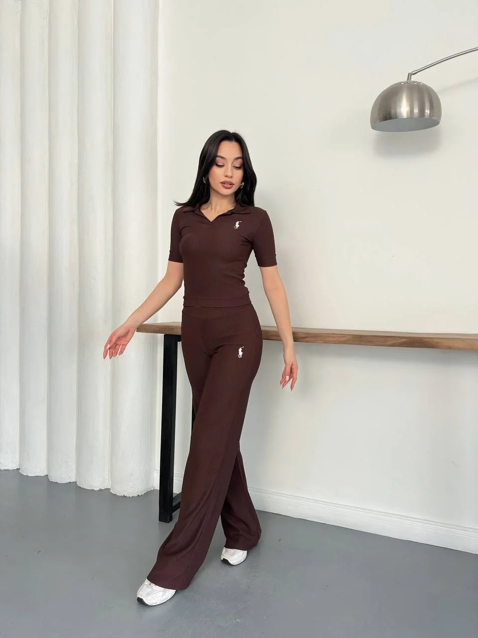 Kahve Polo Yaka Ottoman İkili Takım